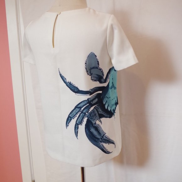 J. Crew Structured Pull On Textured Wrap Around Crab Print Top- Sz 0 - Picture 8 of 11